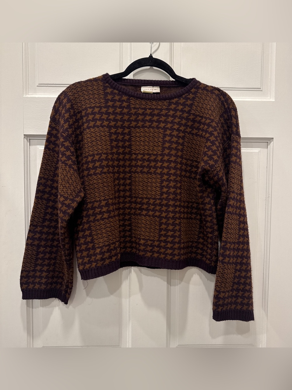 Jones New York Brown Purple Plaid Wool Blend Sweater M Academia Grandpa Vintage